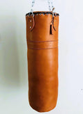 RAY'S Heavy Punching Bag, Tan Brown Leather, 5 Feet, Unfilled with Chain