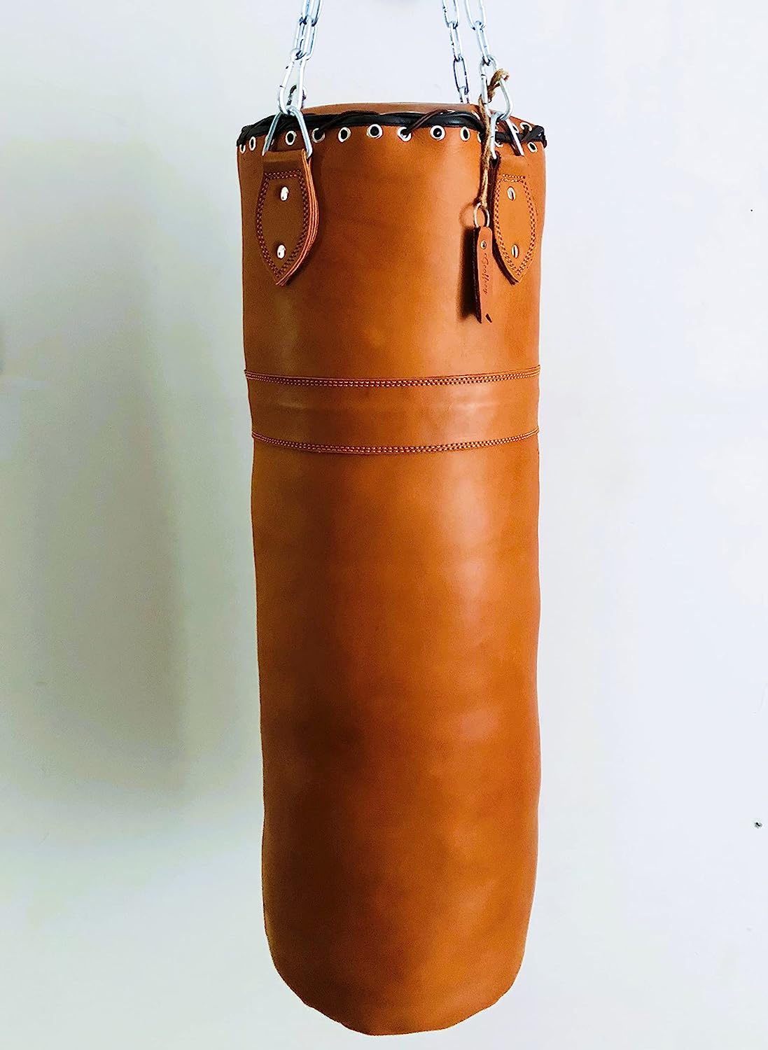 RAY'S Heavy Punching Bag, Tan Brown Leather, 5 Feet, Unfilled with Chain