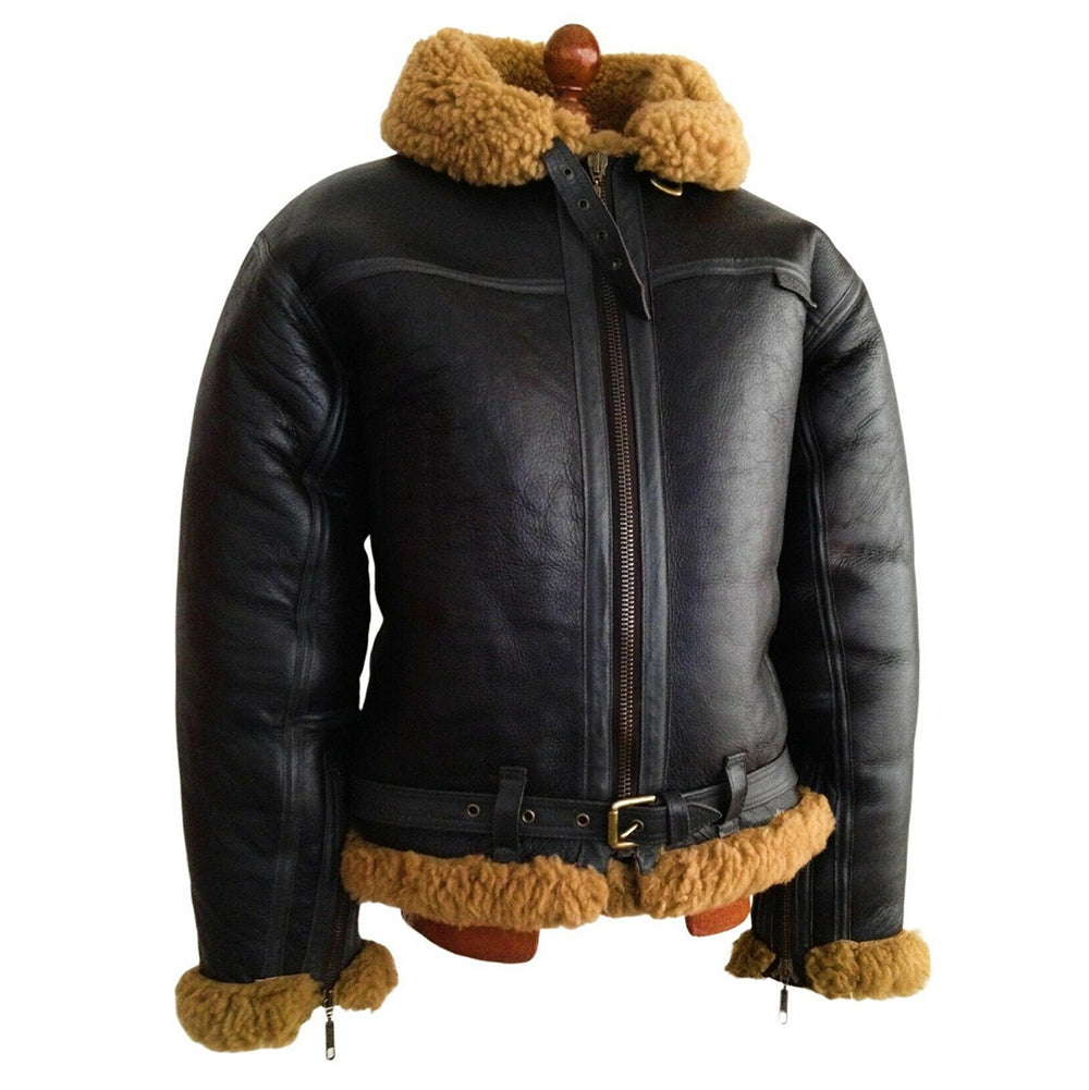 Ray's Leather Bomber Jackets For Men Real Sheepskin B3 Aviator Leather Jacket With Thick Shearling Sheepskin