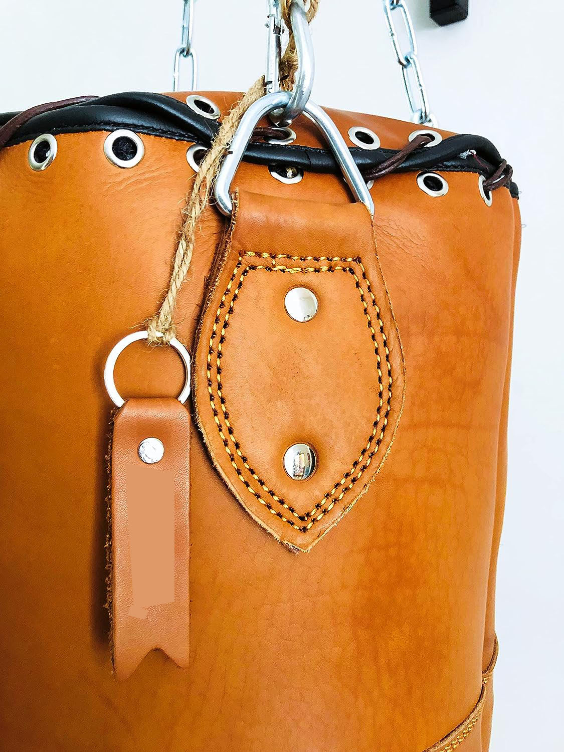 RAY'S Heavy Punching Bag, Tan Brown Leather, 5 Feet, Unfilled with Chain