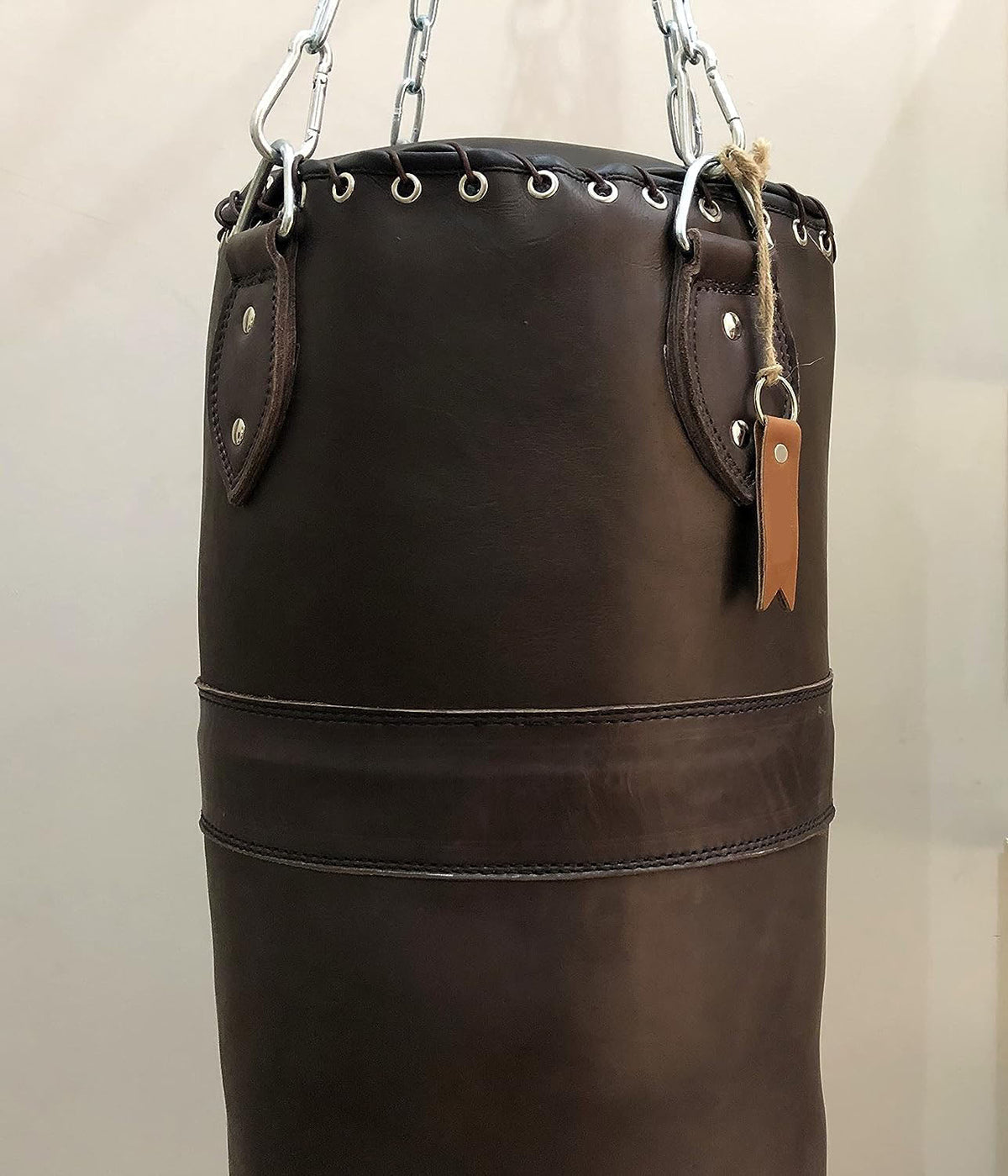 RAY'S Heavy Punching Bag, Brown Genuine Leather, 5 Feet, Unfilled, with Chain and Metal D-Rings