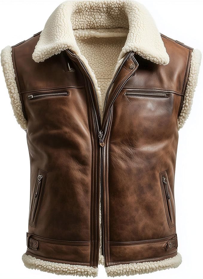 Leather Vest Men Motorcycle Black Biker Vest Adjustable Side Laces Cowhide Leather Vests