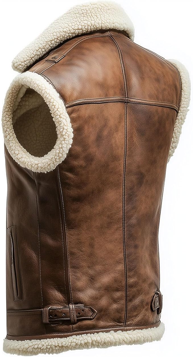 Leather Vest Men Motorcycle Black Biker Vest Adjustable Side Laces Cowhide Leather Vests