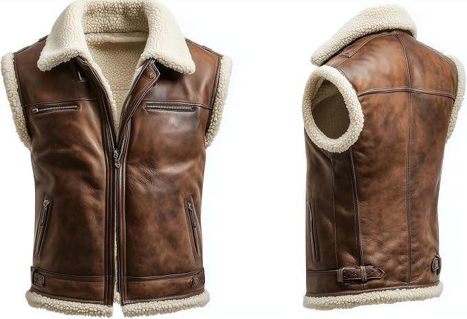 Leather Vest Men Motorcycle Black Biker Vest Adjustable Side Laces Cowhide Leather Vests