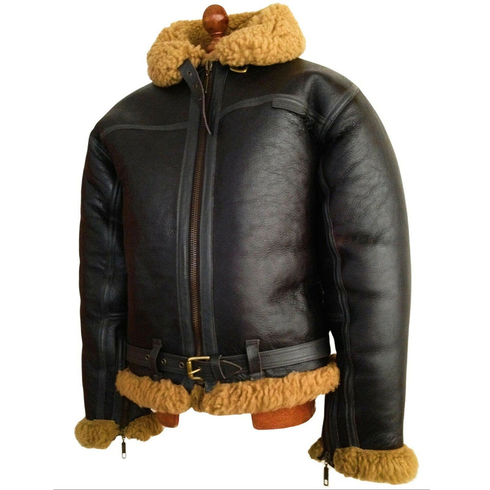 Ray's Leather Bomber Jackets For Men Real Sheepskin B3 Aviator Leather Jacket With Thick Shearling Sheepskin