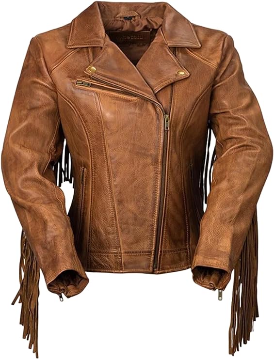 RAYS WESTERN SHORT BUFFALO DARK BROWN LEATHER JACKET WITH FRINGS