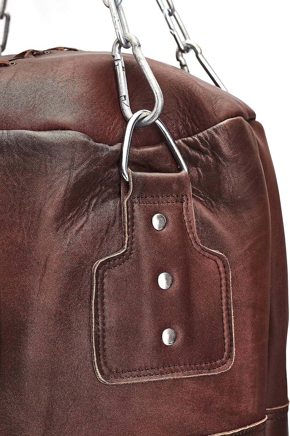 Leather Heavy Punching Bag, Brown, Vintage Style, Uppercut Shape, with Hanging Chain, 5 Feet