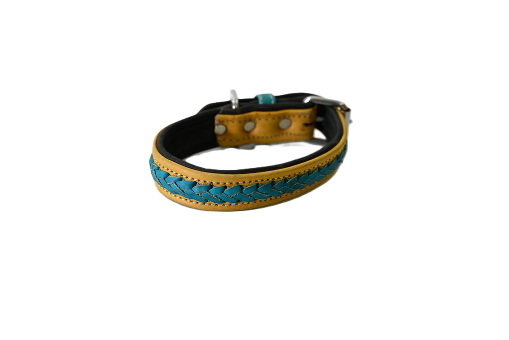 Braided Leather Dog Collar with Metal Hardware, Genuine Leather with Decorative Braided Detail&nbsp;