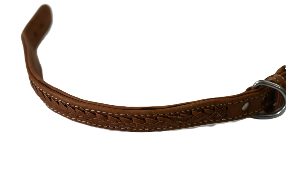 Braided Leather Dog Collar with Metal Hardware, Genuine Leather with Decorative Braided Detail&nbsp;