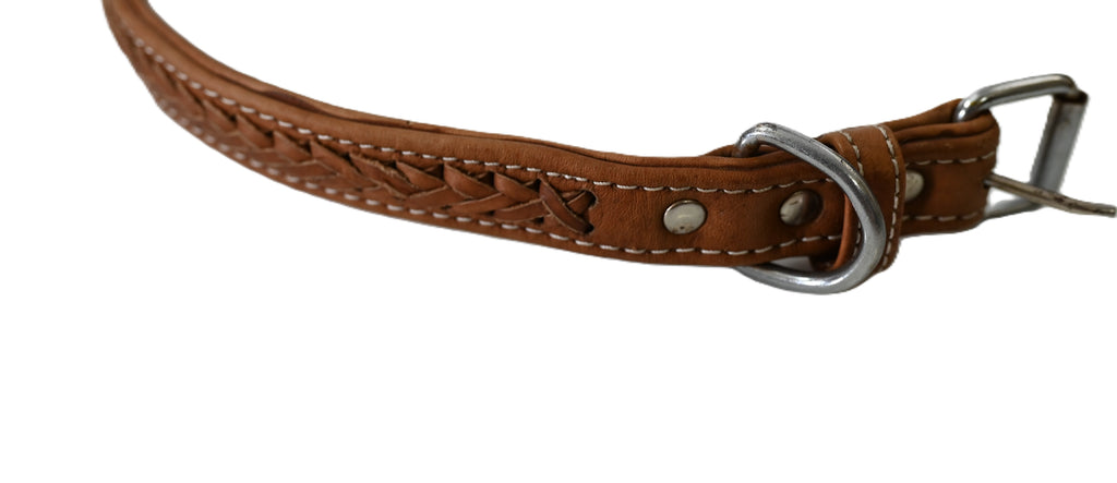 Braided Leather Dog Collar with Metal Hardware, Genuine Leather with Decorative Braided Detail&nbsp;