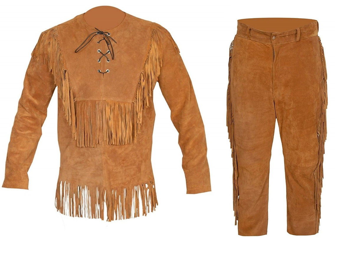 Western Suede Leather Fringe Suits Shirt &amp; Pant