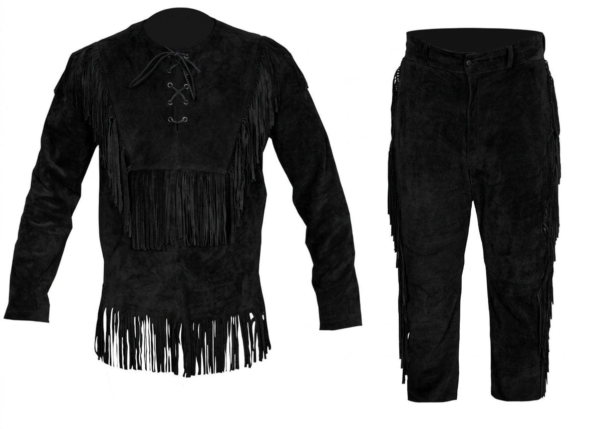 Western Suede Leather Fringe Suits Shirt &amp; Pant