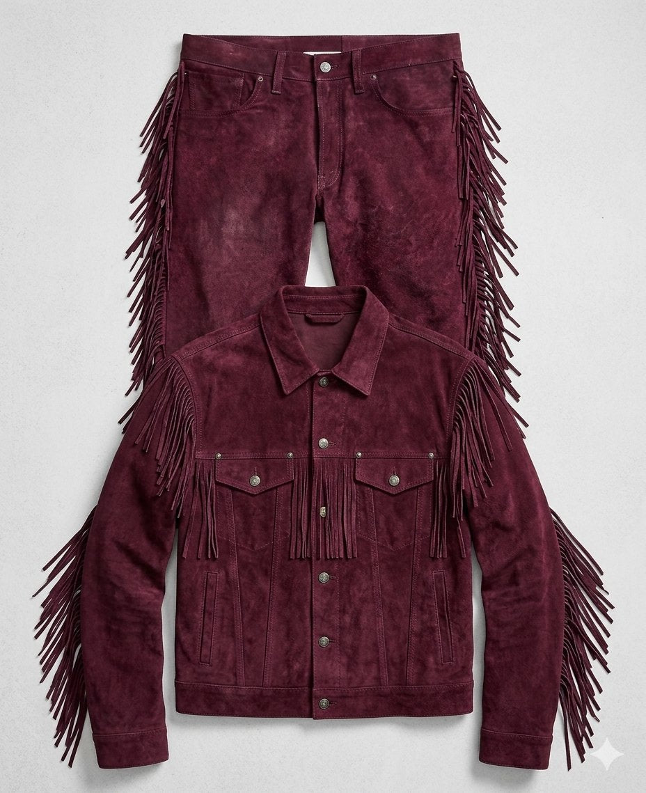 Western Suede Leather Fringe Suits Shirt &amp; Pant