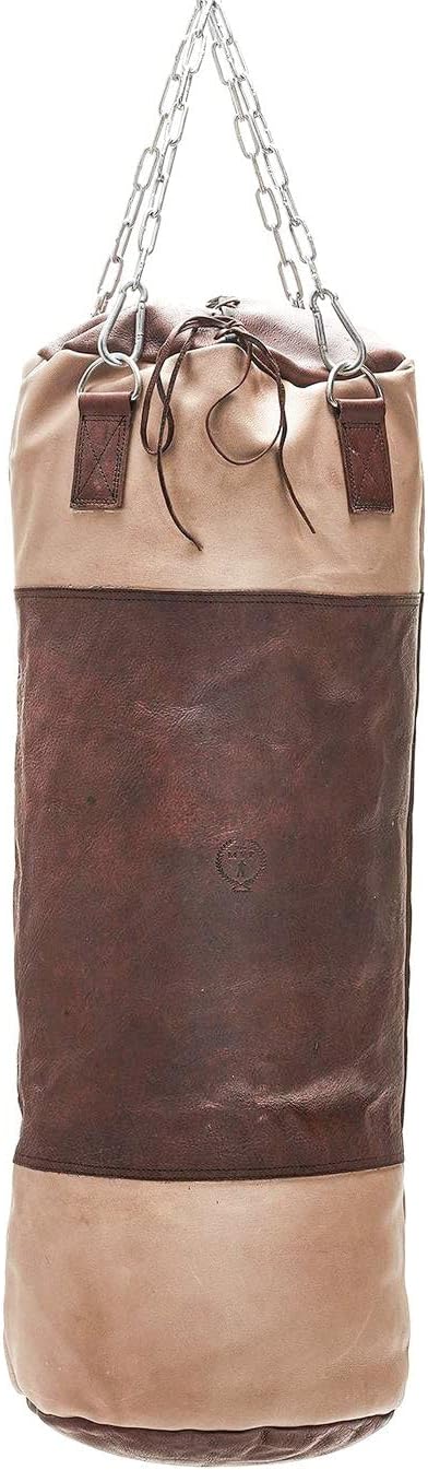 Vintage Brown Leather Heavy Punching Bag with Cream Leather Size 5 FEET UNFILLED