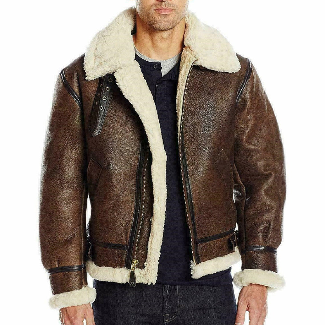 RAY'S WESTERN Leather Jacket Men Shearling Sheepskin