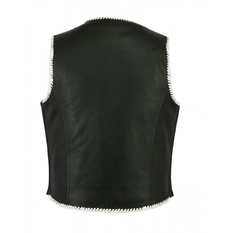 Leather Vest Men Motorcycle Black Biker Vest Adjustable Side Laces Cowhide Leather Vests